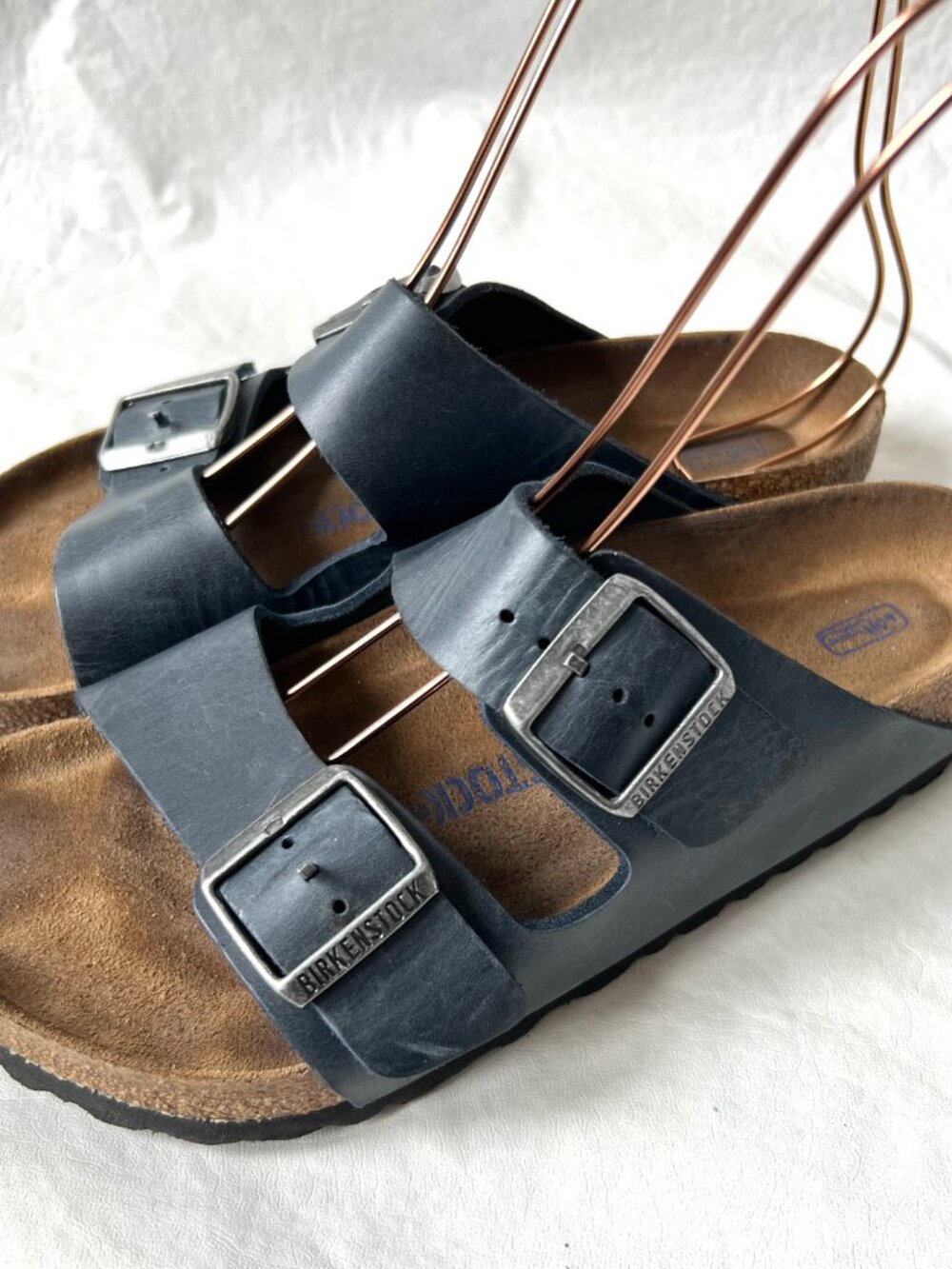 Birkenstock sandals Arizona navy blue leather 39 8 8.5 womens wide soft footbed - Picture 3 of 12